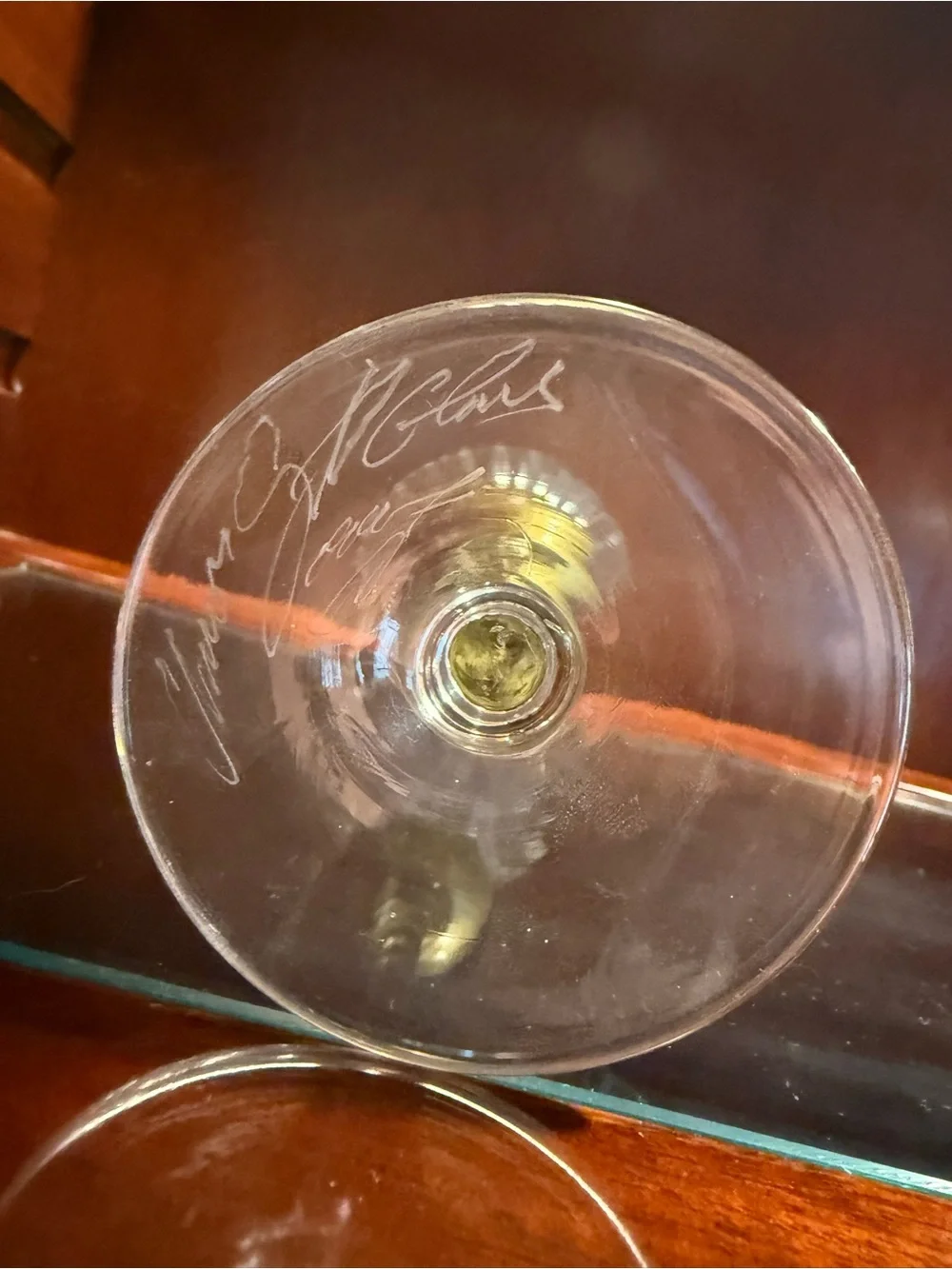Union Street Glass Manhattan Gold Wine Goblet, approximately 10” tall, signed R.